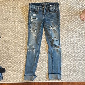 American eagle super stretch ripped/patched jeans - size 2